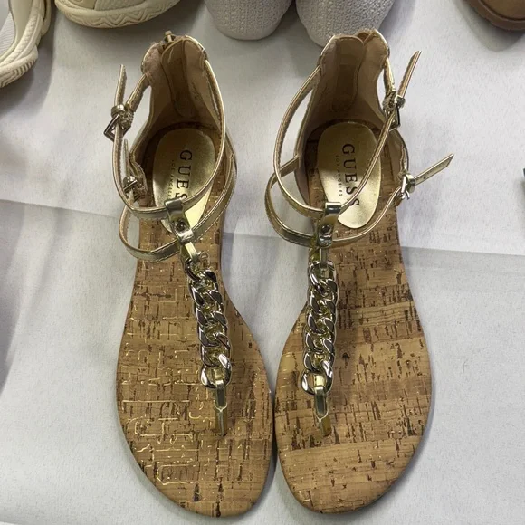 GUESS Cork Sandals with Silver Chain Accent - Picture 1 of 1